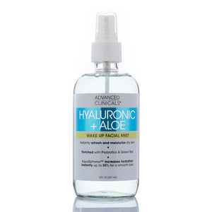 8oz hyaluronic and aloe wake up facial mist, with probiotics and green tea, increases hydration